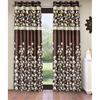 2 Piece Flower Border Panel Eyelet Polyester Long Door Curtains - Brown