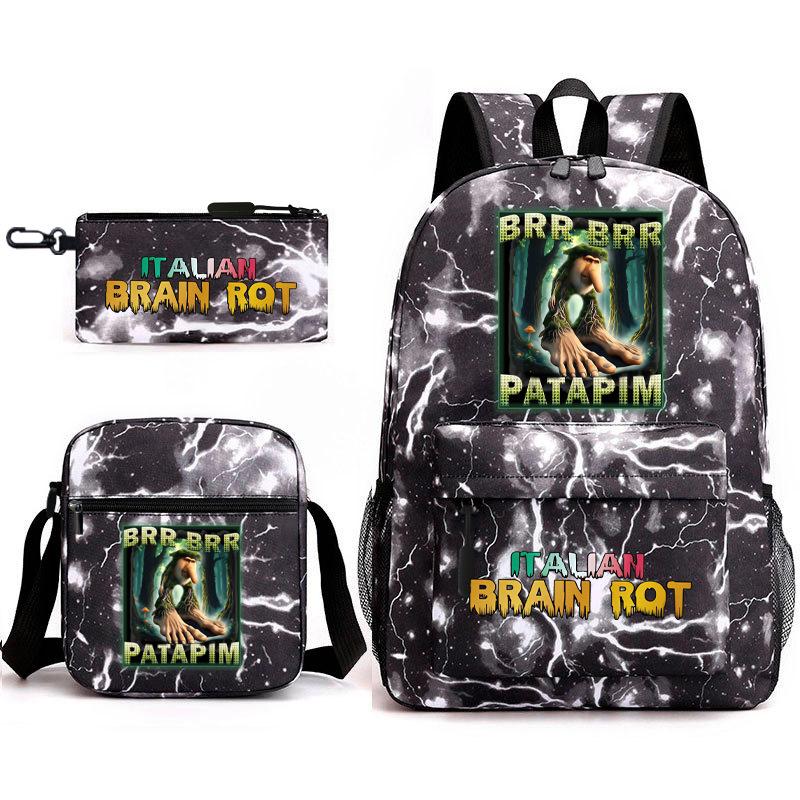 School Bag Tongtongsahur Cartoon Abstract Shanhaijing Primary School Students and Teenagers Backpack Three-piece Set L