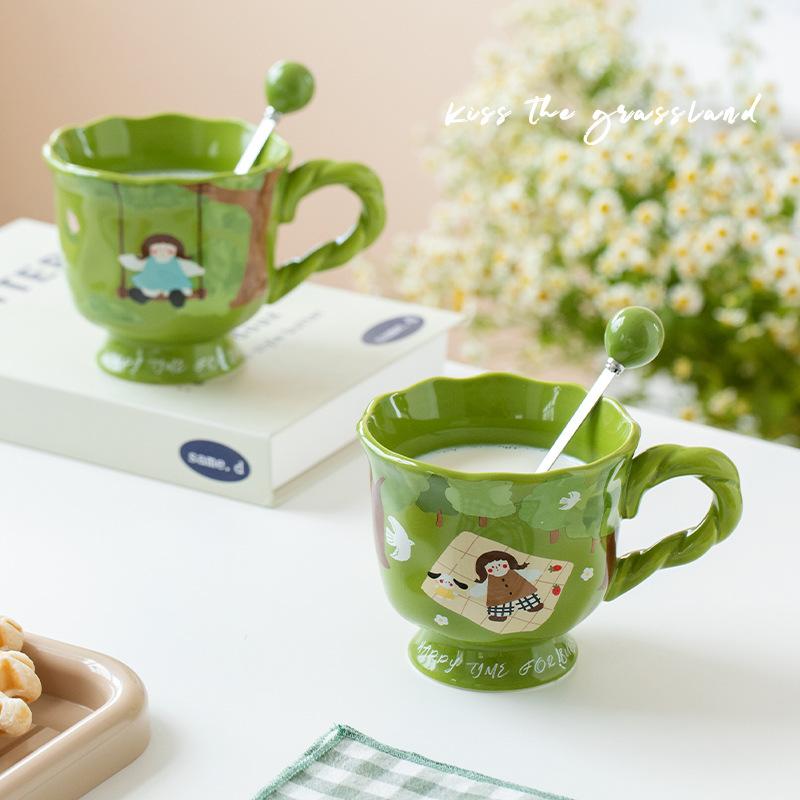 Cute Girl Water Cup Household Special Beautiful Cup Office Ceramic Cup Exquisite Breakfast Cup