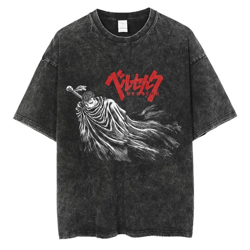 Винтажная футболка с принтом аниме Berserk Guts Graphic Printed Tee для мужчин и женщин, повседневные свободные футболки, высококачественная хлопковая футболка Harajuku для мужчин
