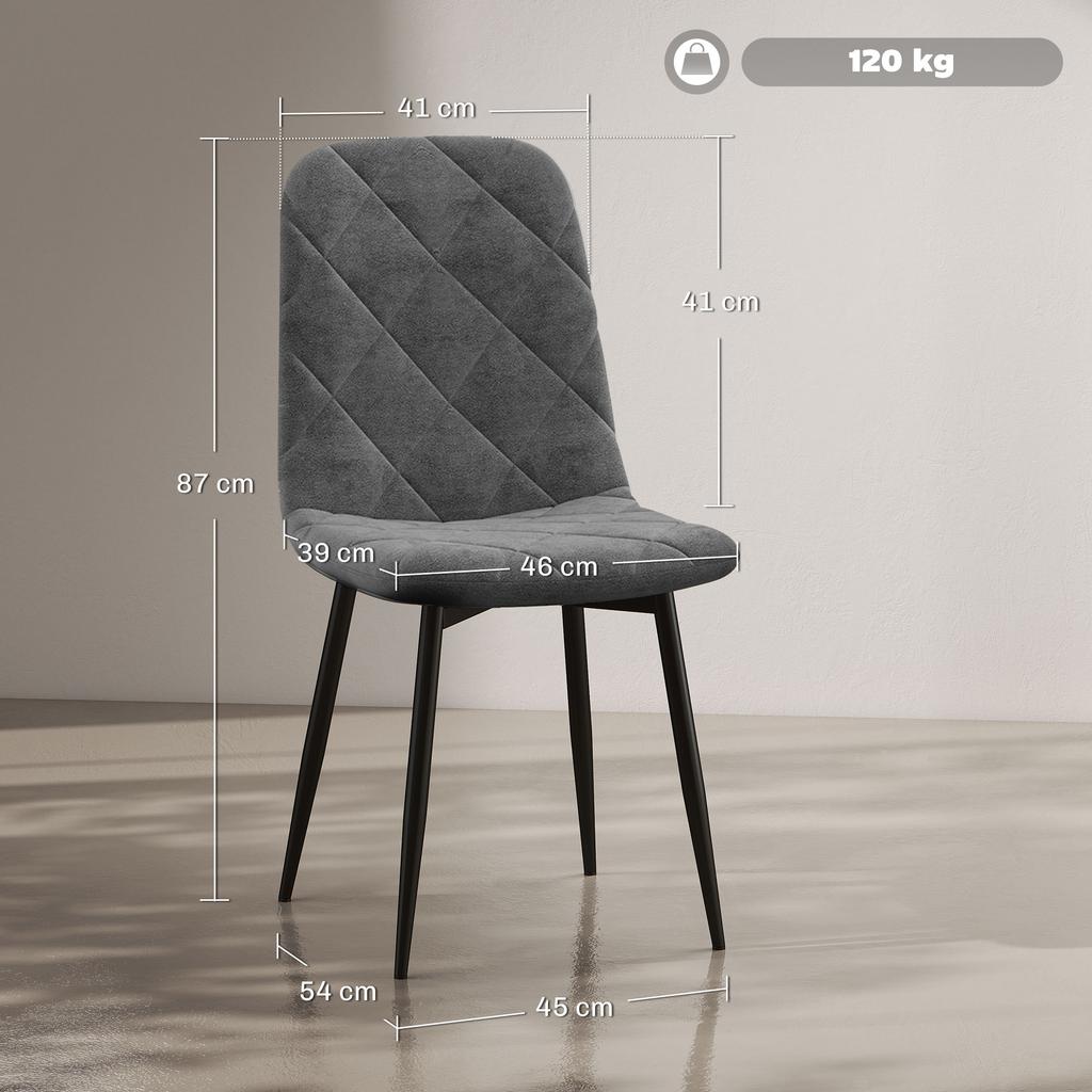 Dining Chairs, Set of 4 Kitchen Chairs with Backrest, Velvet Look, Upholstered Chairs with Metal Legs, for Dining Table, Grey