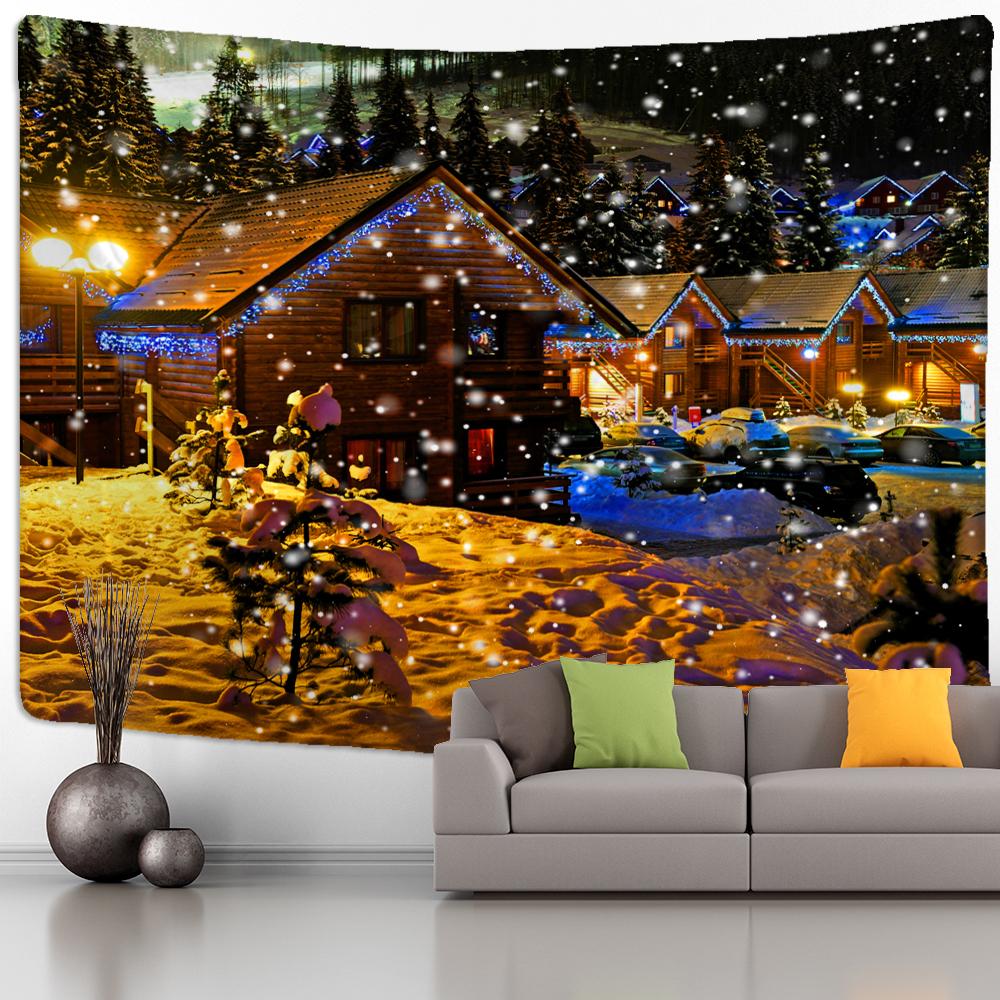 Рождественская ночная сцена, гобелен, настенный мультяшный рисунок, снежная сцена, Новогоднее украшение для дома