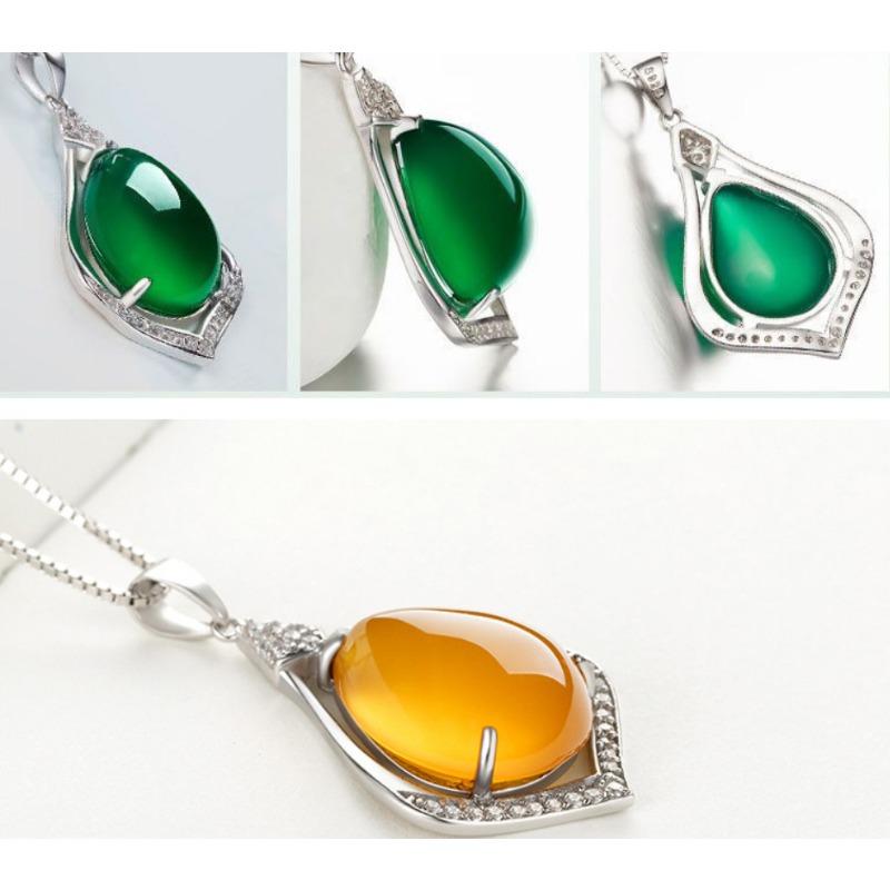 Ожерелье из стерлингового серебра 925 пробы с подвеской из натурального халцедона, модные простые серебряные украшения