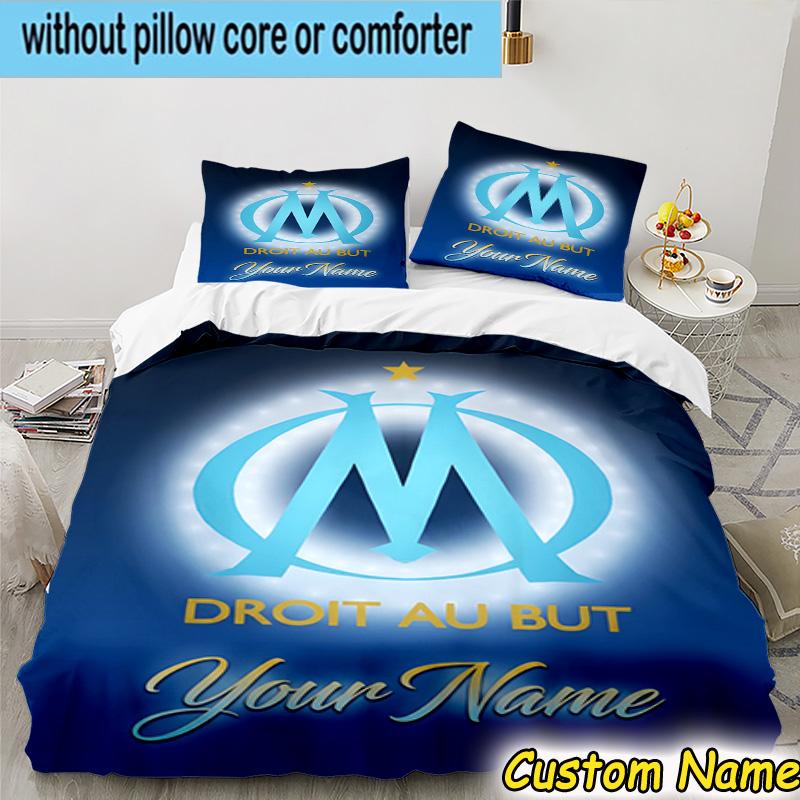 Custom Name Golden Marseille Emblem Bedding Set 3PCS Duvet Cover Closure Includes 1 Duvet Cover & 2 Pillowcases for All Seasons Bedroom Decor