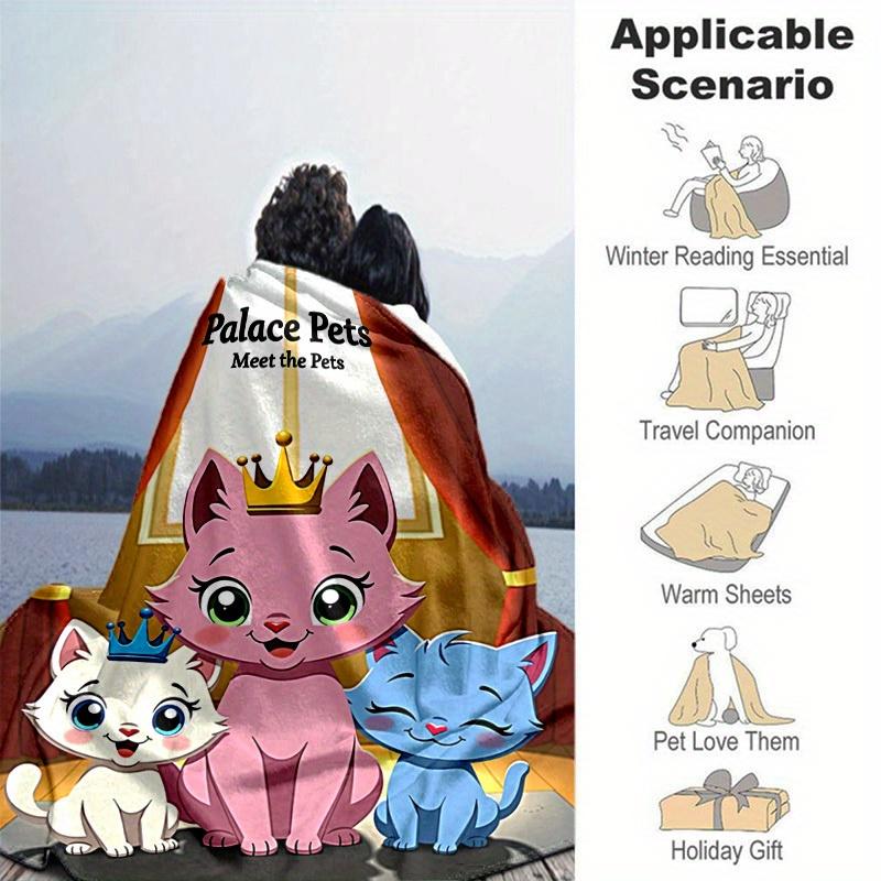 1pc Cartoon Palace Pets Blanket, Cute Cats Design for Home Decor, Gift Idea, Seasonal Use, Living Room, Travel, Camping, Car Blankets, Beach, Office N