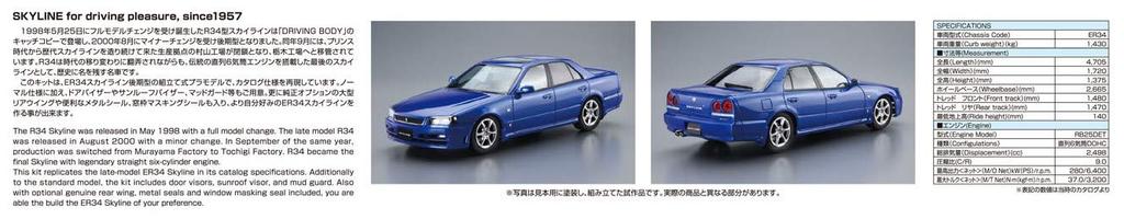 Aoshima Bunka Kyozaisha The Model Car Series Nissan ER34 Skyline 25GT Turbo 2001 Plastic Model 1/24 No.88
