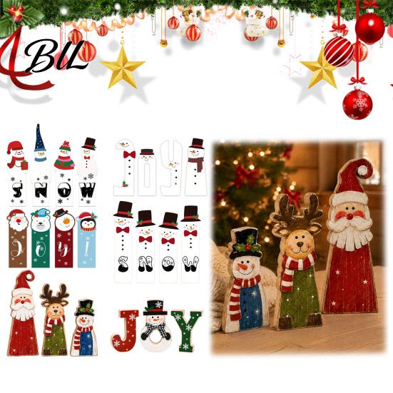 Winter Holiday Party Supplies Wooden Christmas Tiered Tray Decor, Santa Reindeer Snowman Figurines Small Tabletop Decor for Decorations And