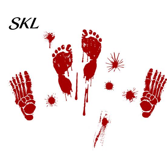Temporary Removable Decal Halloween Blood Handprints/Footprints Wall Stickers, Decals, Spooky Waterproof Stain-proof Window Cling DIY Decoration