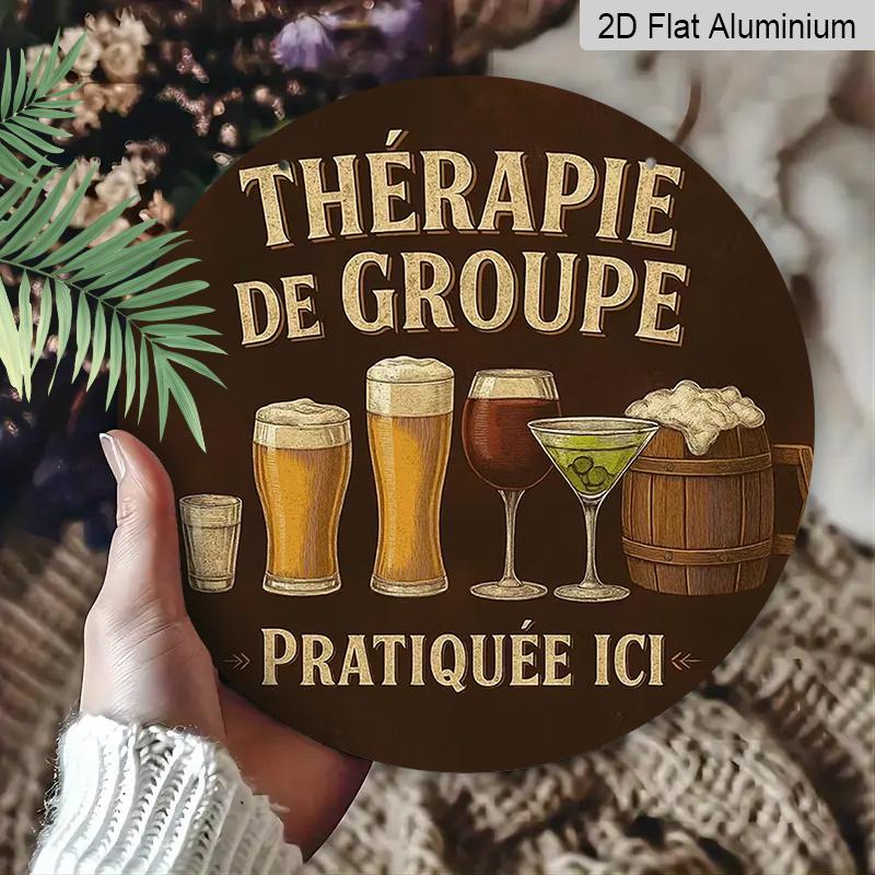 2D Flat Aluminum 7.87 Inch X 7.87 Inch Vintage French Beer Style Wall Hanging. Suitable for Bars, Living Rooms, Home Cellars, Kitchens, Parties