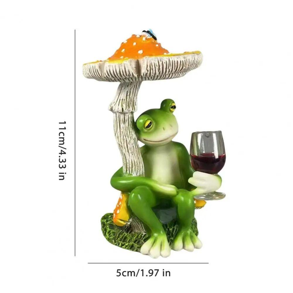 Red/Yellow Mushroom Sitting Frog Ornament Cartoon Resin Frog Sculptures Shelf Home