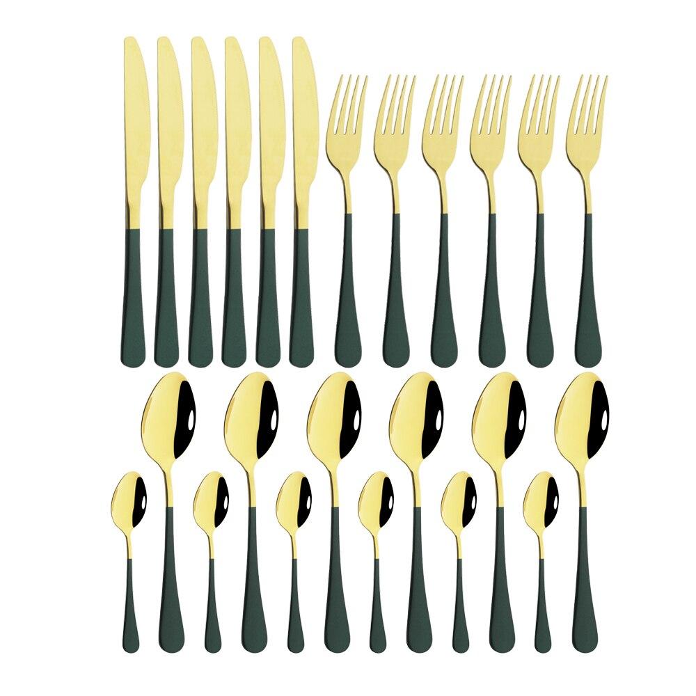 24 шт./компл., набор столовой посуды из нержавеющей стали, черное золото, нож, вилка, кофейная ложка, набор столовых приборов, кухонная посуда, наборы столового серебра