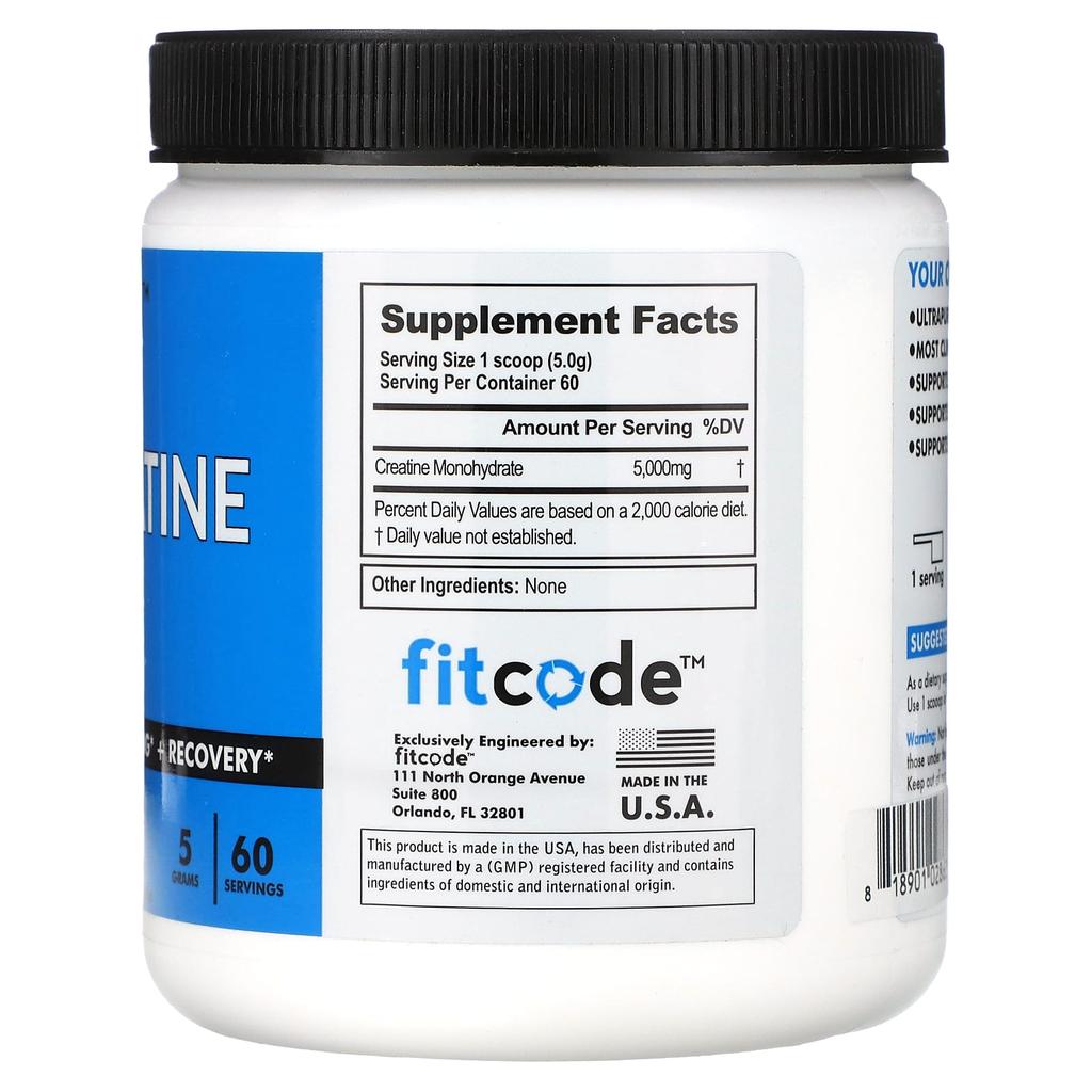 Fitcode, Creatine, Unflavored, 5 G, 10.6 Oz (300 G)