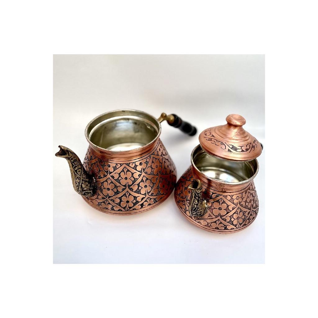 (thick) Handmade Embroidered Copper Teapot Set