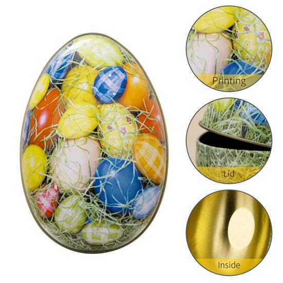 Happy Easter Treat Box Egg Shape Candy Box Funny Bunny Chicken Pattern Portable Iron Art Biscuit Cookie Box Kids Gift Box Easter Party Favors