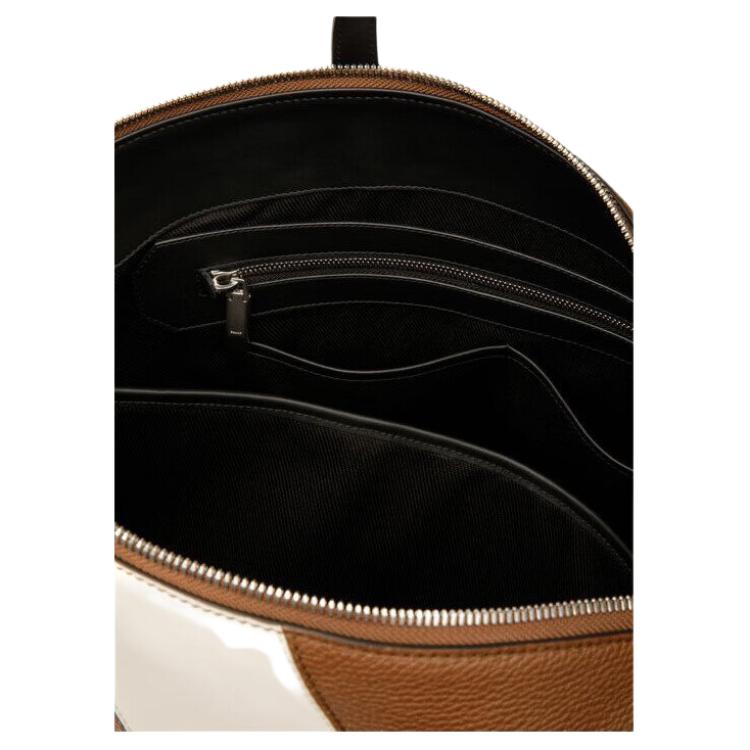 Bally Color Block Design Zipper Closure Calfskin Crossbody Tote Bag Men Bags Brown 6305091