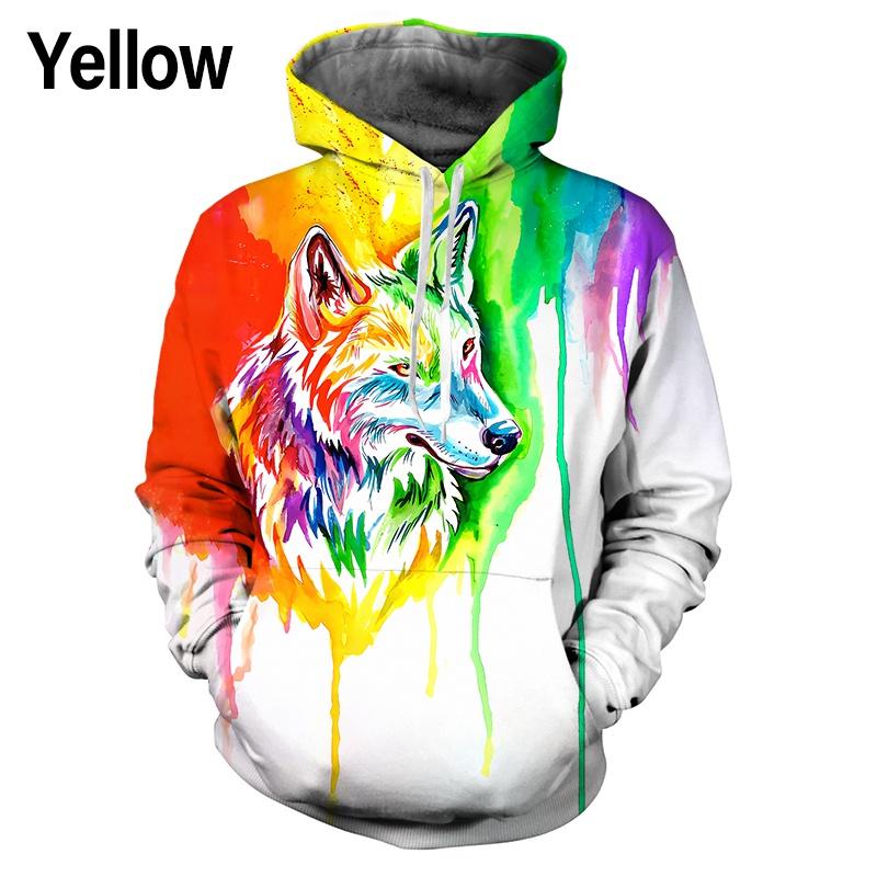Fashion Casual Hip Hop Streetwear Sweatshirts Men Women 3D Print Wolf Couples Hoodies