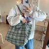 Travel Canvas Tote Bag Korean Style Women Handbag Fashion Plaid Shoulder Bag  Girls
