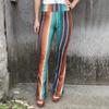 Women Fashion Color Stitching High Waist Pants Skinny Flared Trousers