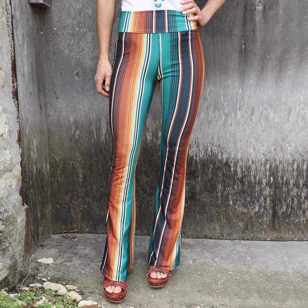 Women Fashion Color Stitching High Waist Pants Skinny Flared Trousers