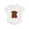 Baby Summer Romper Highland Cow Embroidery Short Sleeve Newborn Jumpsuit for Toddler Boy Girls Cute Clothes