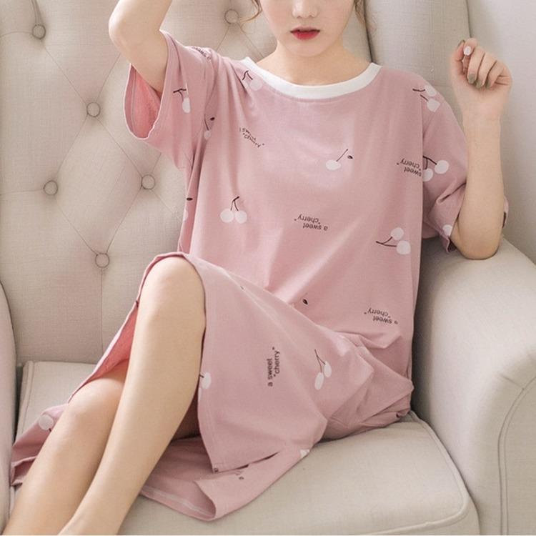 Summer Short Sleeve Night Dress Kawaii Printed Casual Pajamas Dresses