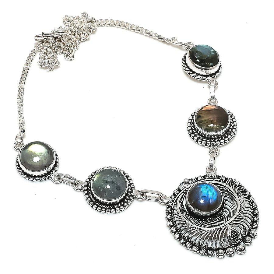 Natural Labradorite Gemstone 925 Sterling Silver Jewelry Necklace 18" D2u73