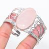 Natural Rose Quartz Gemstone 925 Sterling Silver Cuff Bangle Adjustable J9J83