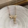 Design Sense Beige Drip Oil Inlaid Freshwater Pearl Flower Fringed Necklace Design Sense Light Luxury Retro
