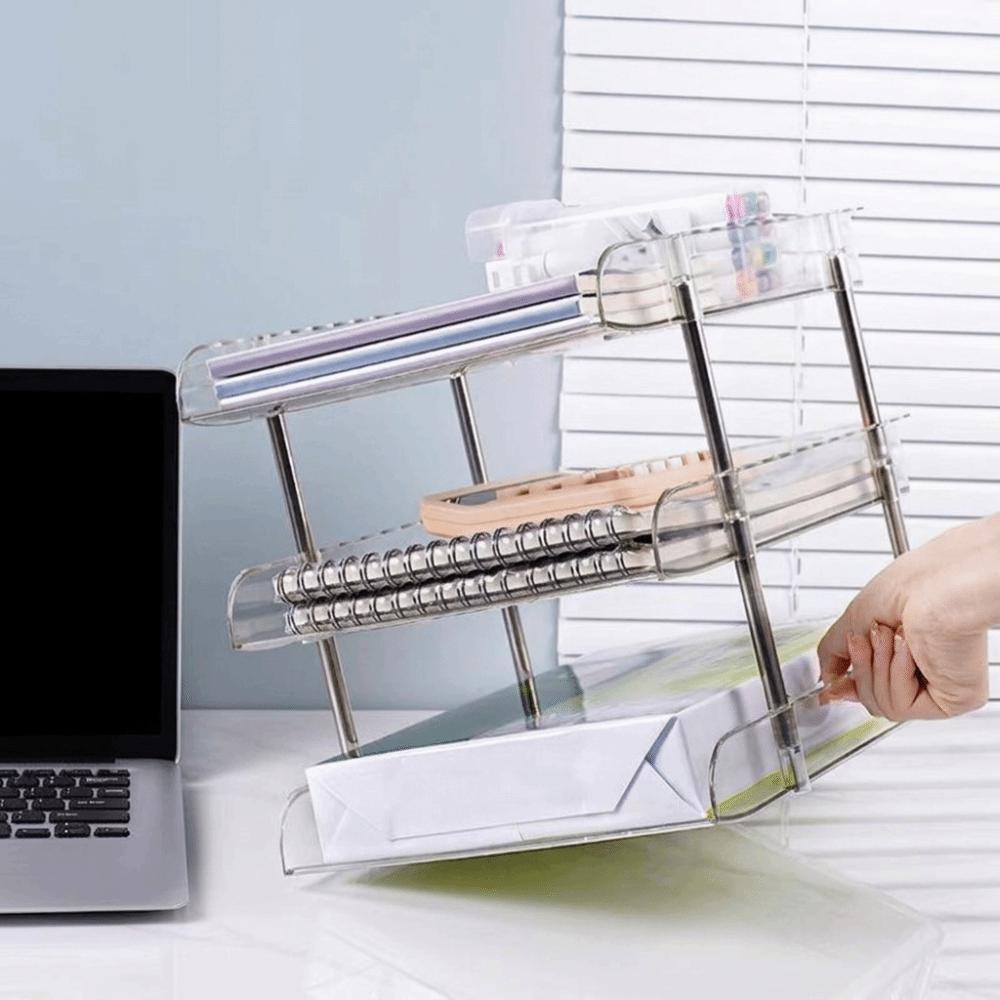 Transparent Desktop File Organizer Large Capacity Paper Holder Modular Document Tray Office