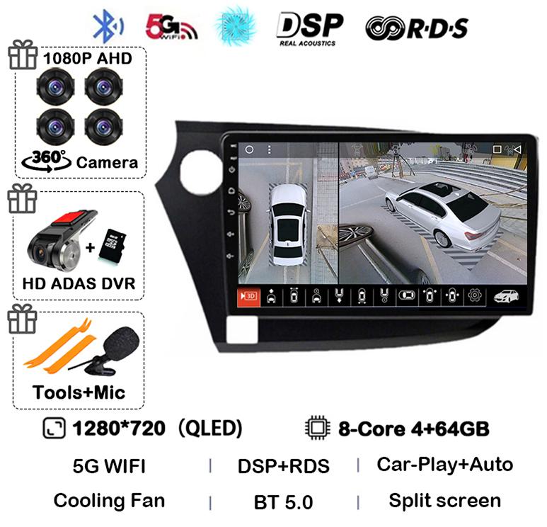 Android 14 Carplay Auto Автомагнитола для Honda Insight 2 2009 2010 2011 2012 2013 2014 Стерео Видео Мультимедийный Плеер GPS WIFI 4G