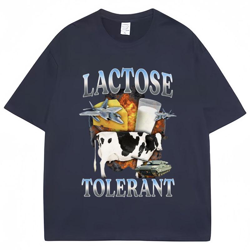 Lactose Tolerant Funny Milk Print T Shirt Men Women Retro Fashion Short Sleeve Cotton Summer Casual Humor T Shirts Gifts