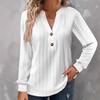 Autumn and Winter Women's New Long-sleeved Solid Color V-neck Button-down T-shirt Tops
