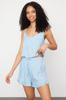 Women's Fashion Light Blue Polka Dot Ruffle Detailed Viscose Woven Pajama Set with Rope Strap