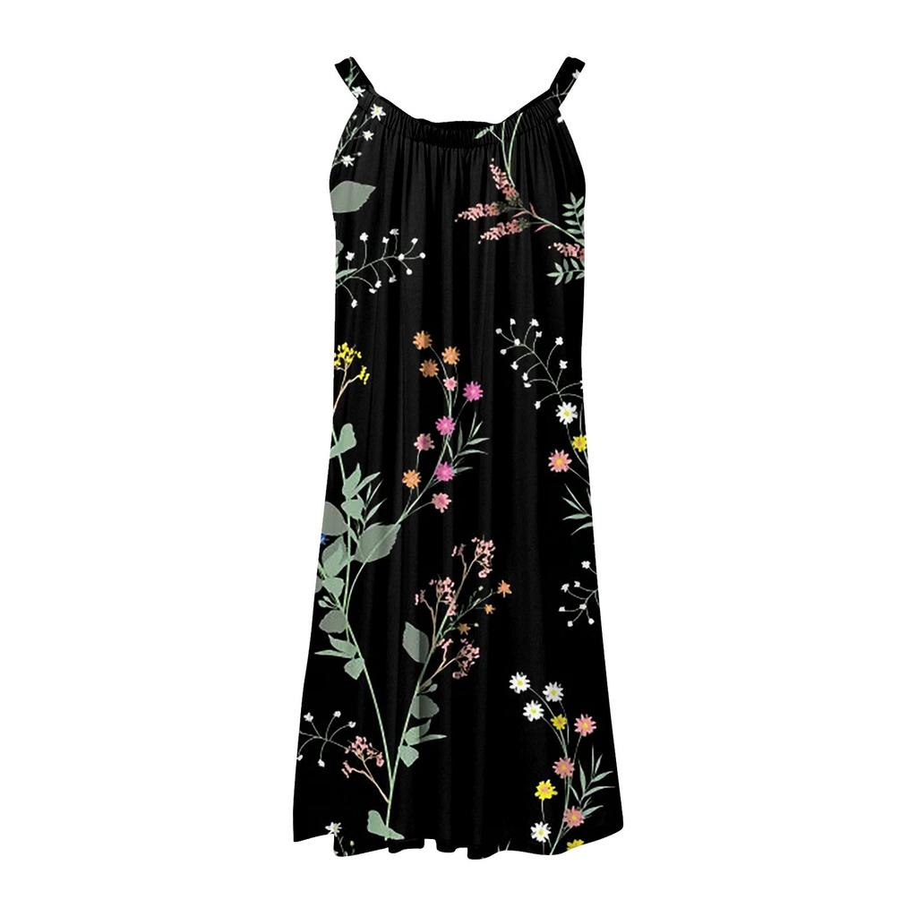 Женское модное летнее пляжное повседневное милое платье на бретельках без рукавов с принтом