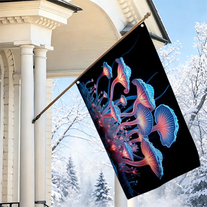 2D Flat - 2D Flat - 1pc 2D Flat, Decorative Banner, Mysterious Magic Forest Mushroom Pattern Flag, Single-Sided Printed Art Hanging Banner, Bohemian S