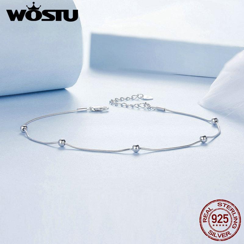 WOSTU Настоящее серебро 925 пробы Браслет-цепочка на щиколотку Змеиная цепочка на ногу Украшения для женщин Пляжные комбинируемые украшения Подарок на отпуск BST009