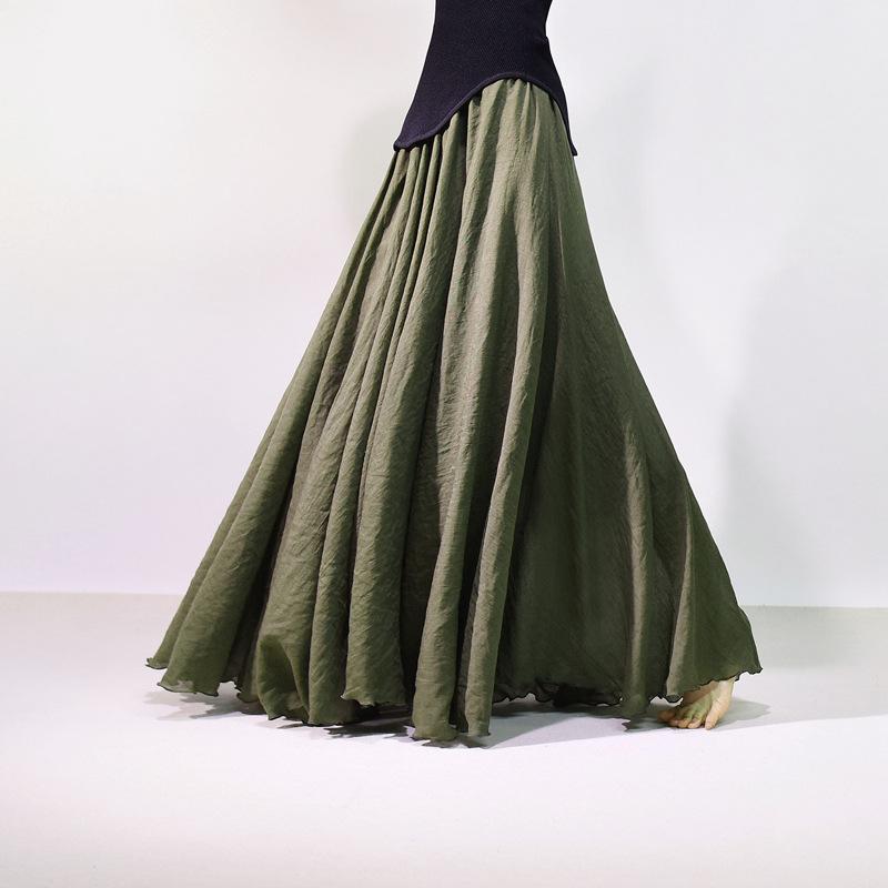 Женские льняные хлопковые макси-юбки в стиле бохо, мягкие, однотонные, эластичные, с высокой талией, плиссированные, А-силуэта, летящие, расклешенные, длинные макси-юбки, юбка с эластичной талией, длинная юбка для женщин