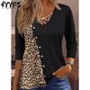 Women's Fashion Casual Spring Autumn Leopard Print Long Sleeve V-Neck Blouses & Shirts