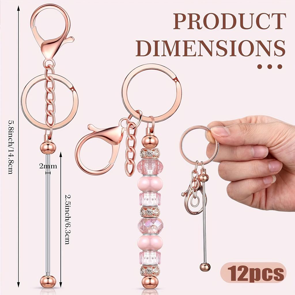 12pcs of Bead Keychain DIY Keychain Pendant Made of Silvery Metal Bead Keychain Blank Keychain Bead Keychain, DIY Bead Keychain, Hanging Accessories