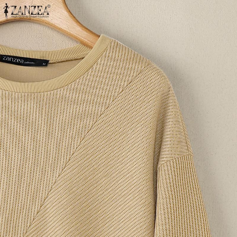 ZANZEA Женский повседневный пуловер с круглым вырезом и длинными рукавами, с лоскутным дизайном