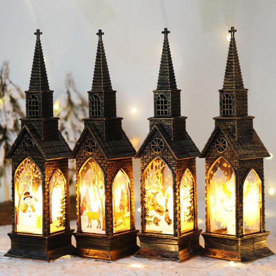 Christmas Glowing House Light Vintage Battery Operated Home Desktop Decoration Flameless Electronic Candle Lamp Night Light Party Supplies Gift