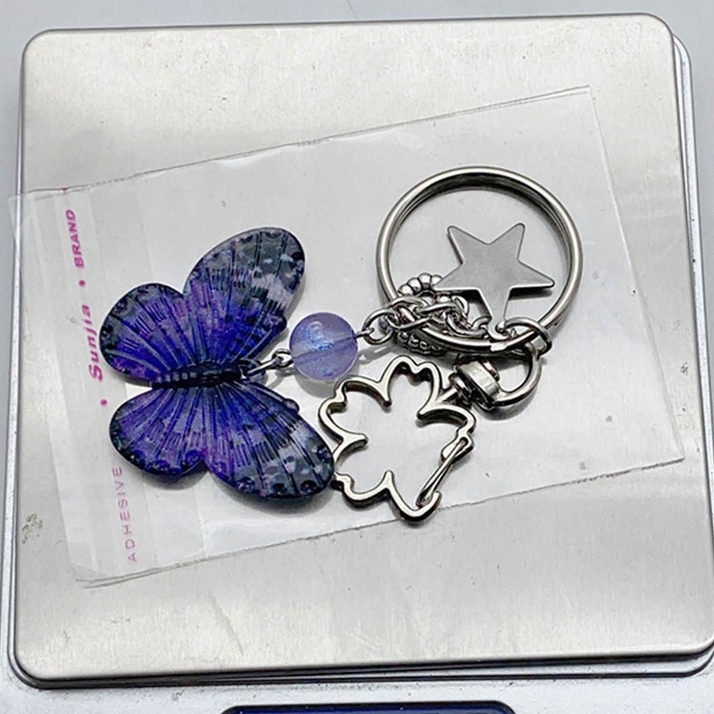 Elegant Butterfly Star Pendant Keyrings Unique Butterfly Pendant Keychain Beaded Phone Anti-Lost Chain Hangings Jewelry