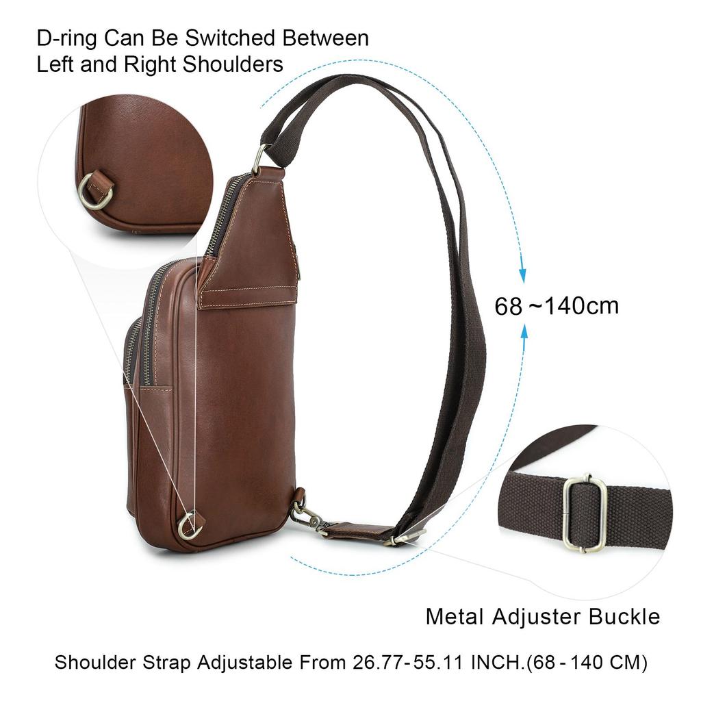 CONTACT'S Genuine Leather Chest Bag Casual Crossbody Bag Travel Shoulder Backpack Men's Leather Multifunctional Bag