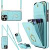 For iPhone 16 Pro Max Case Card Bag Leather+TPU Crossbody Phone Cover with Ring Kickstand