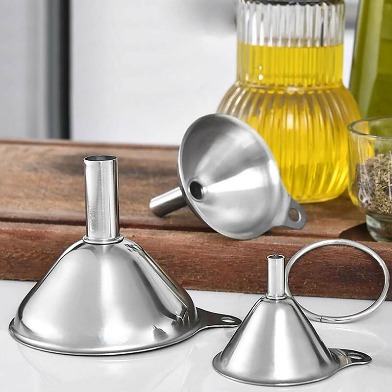 Small Stainless Steel Metal Kitchen Funnels Set for Essential Oil Spices Liquid