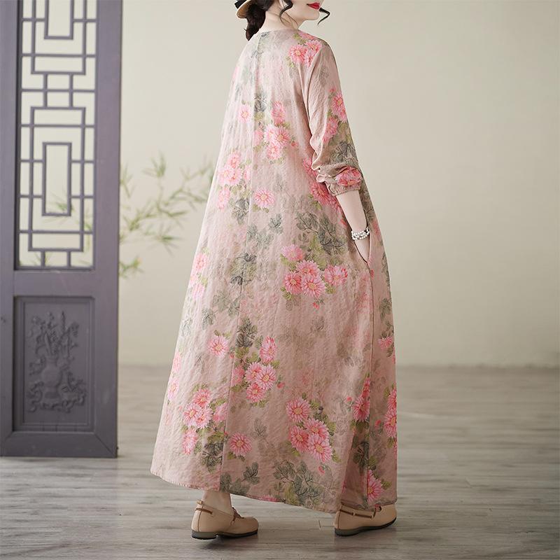 Весеннее литературное платье больших размеров с принтом, круглым вырезом, длинными рукавами, повседневное платье для женщин, вечерние платья