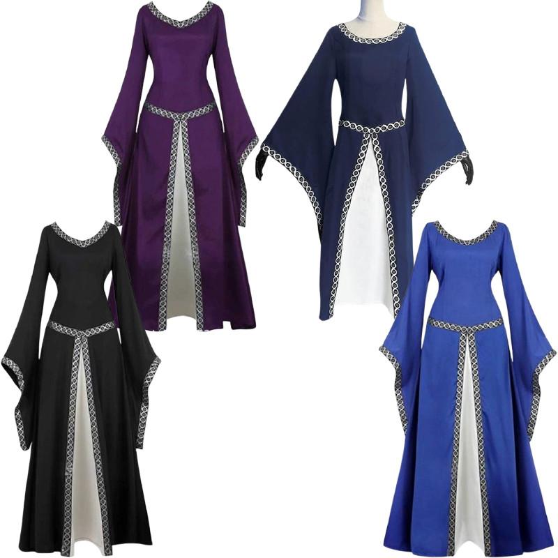 Ирландское средневековое длинное платье для косплея, костюм на тему аниме, с завязками для мужчин и женщин