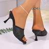 2025 new white slippers female sexy fine heel mesh hollowed sandals gauze heelless sandals summer high heels