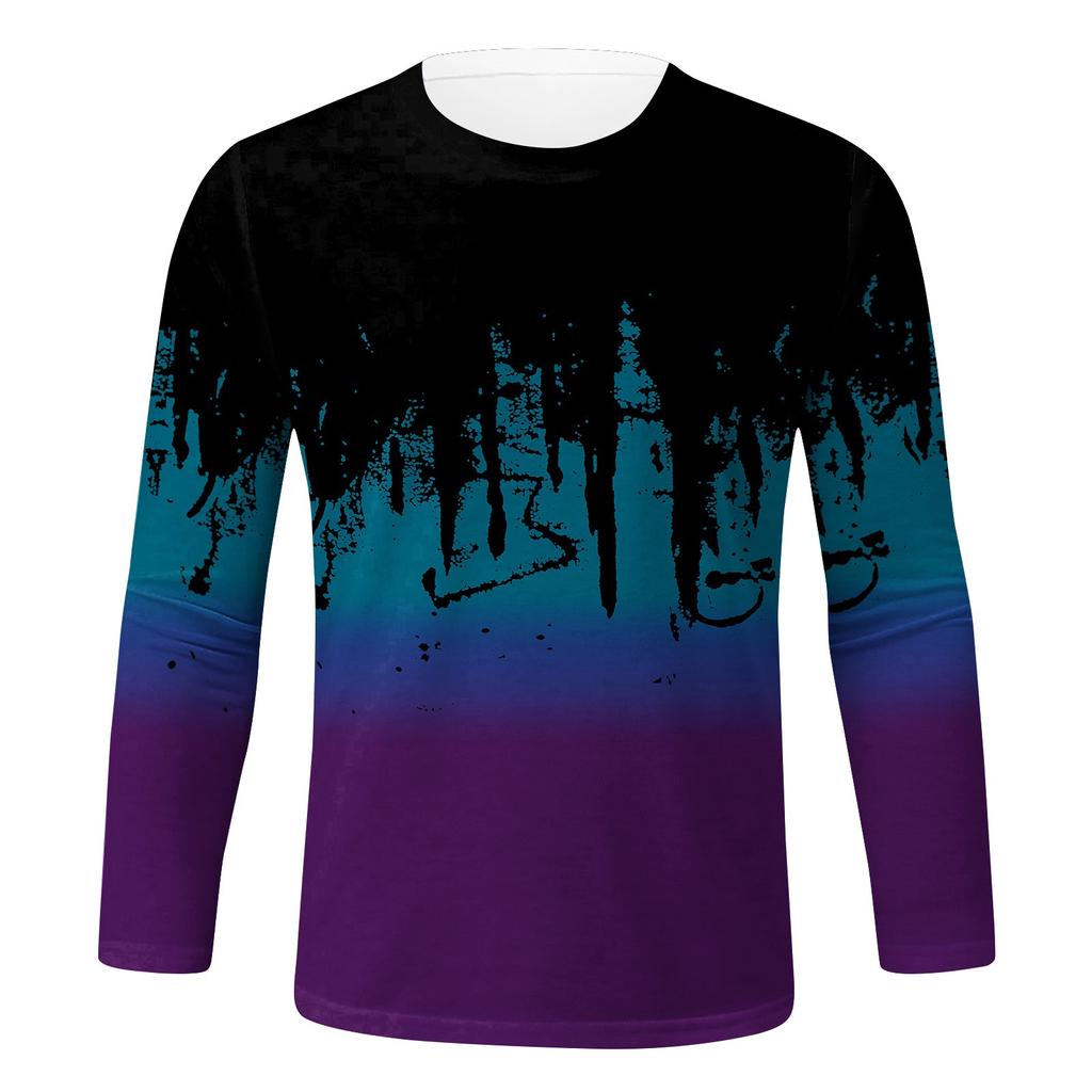 Men's Spring Ink Print Long Sleeve T-Shirt Men's Loose Casual Fashion Long Sleeve T-Shirt