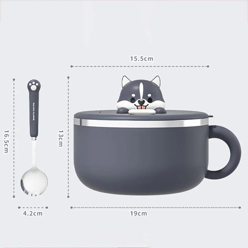 1.2L Animal Ramen Bowl With Lid And Spoon Stainless Steel Instant Noodle Fruit Salad Rice Soup Bowl Lunch Box Kitchen Accessorie